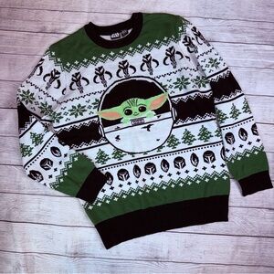 Star Wars BABY YODA Crewneck Sweater  White Green Black Size Large